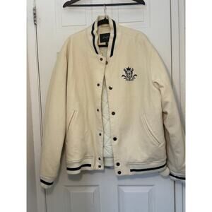 Sean John Men’s XXL Wool Varsity Bomber Jacket Cream Navy Crest